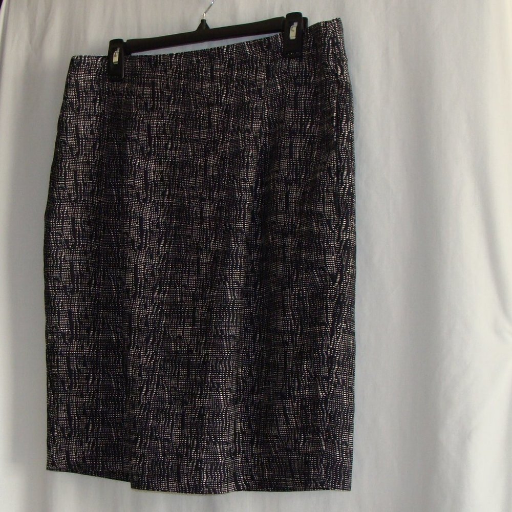 SOPHIE THEALLET for THE LIMITED Dark Blue & White TEXTURED Straight Skirt Sz 14